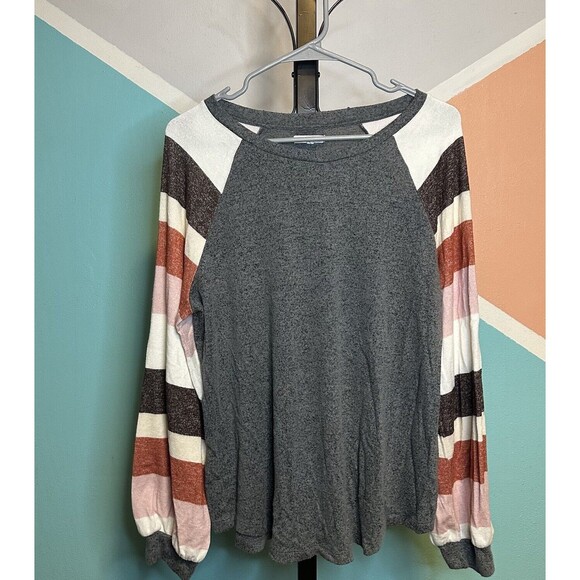Maurices Gray and Striped Long Sleeve Top - Picture 1 of 6